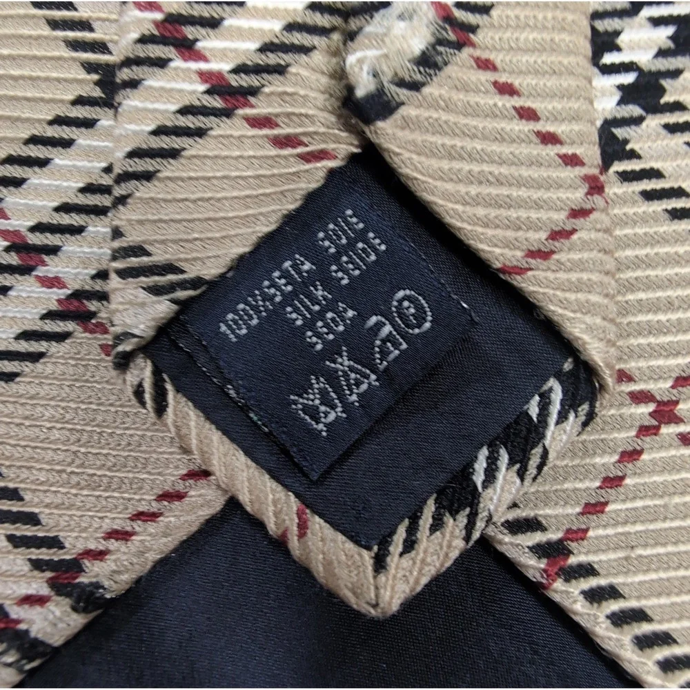Burberry Mens Neckties Lot 2 OS Tan Red Nova Check Silk AS IS Craft Repair